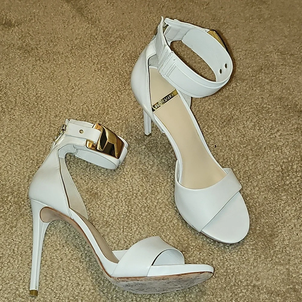 Marciano Elegant White High Heels with Gold Accents - Picture 2 of 12